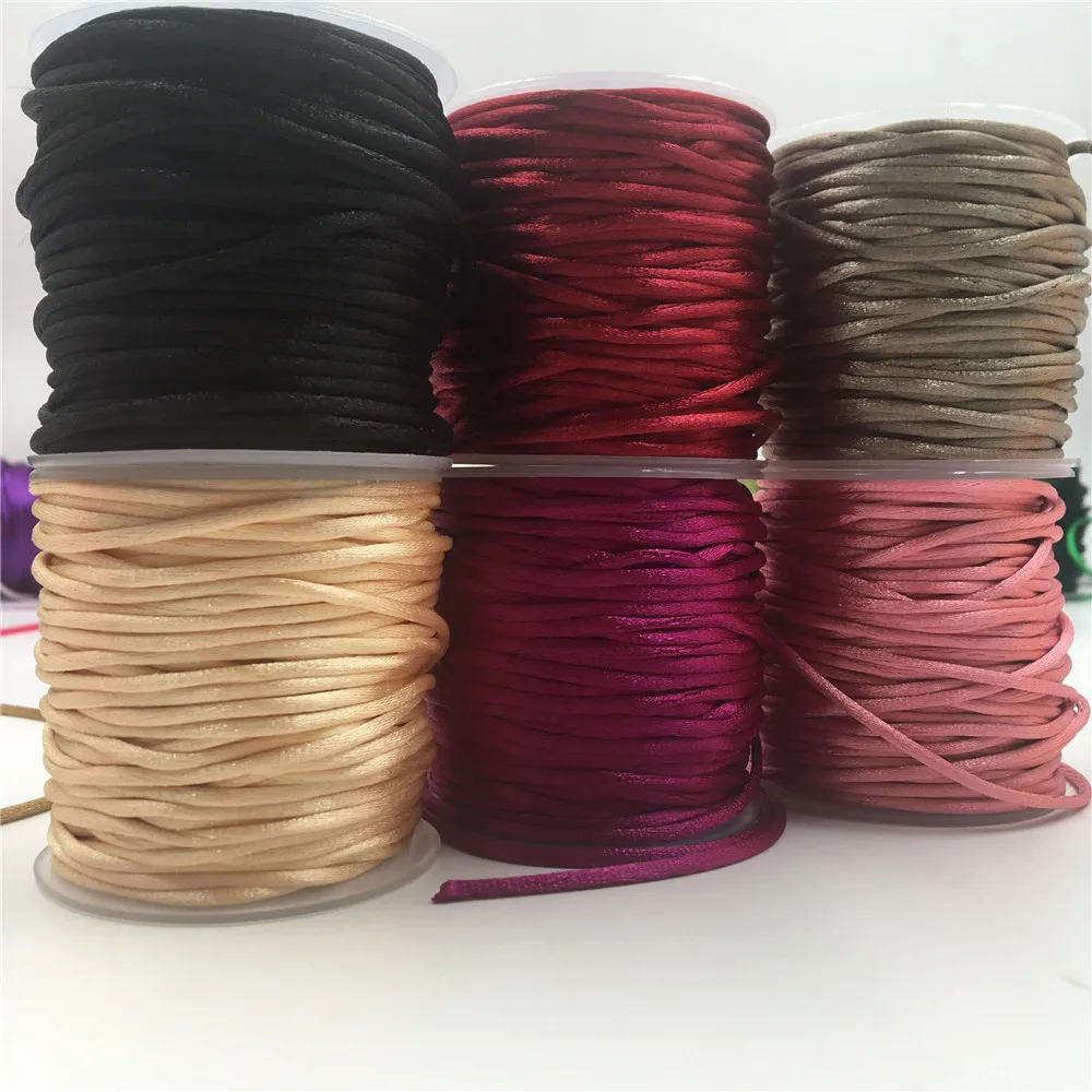 30Meter Rattail Zijden Satijnen Koord 2Mm Shamballa Macrame Koord Diverse Kleuren Nylon String Voor Kralen Sieraden Maken