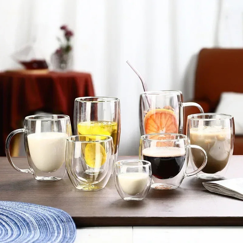 Tasse en verre borosilicaté à double paroi, tasse à thé, lait, jus