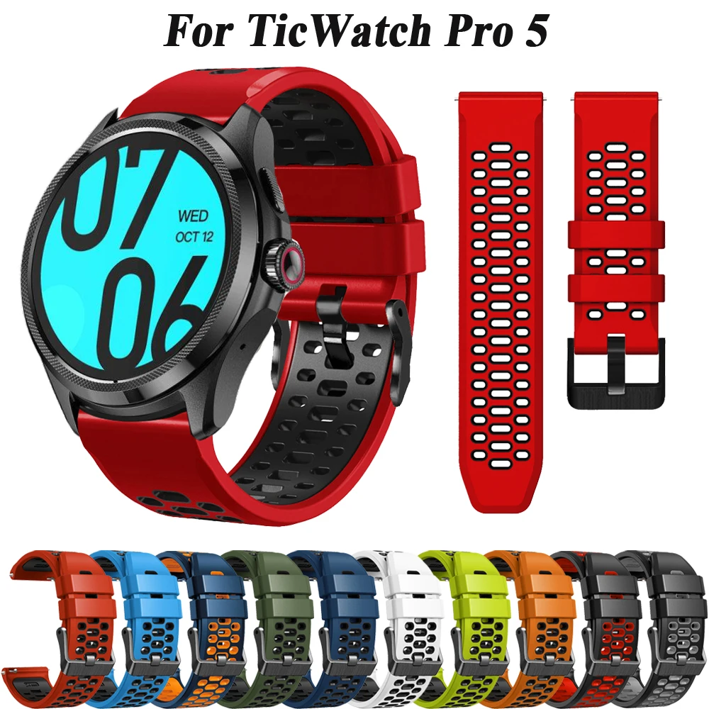 

For TicWatch Pro 5 Strap Band Sports Silicone Bracelet For TicWatch Pro 5 Smart Watch Wristband Breathable Correa Accessories