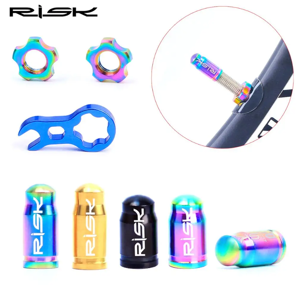 Bicycle Valve Cap RISK Titanium Alloy Bike Valve Cap Mountain Road Bicycle Presta Schrader Nozzle Valve Core Cap French American Dustproof