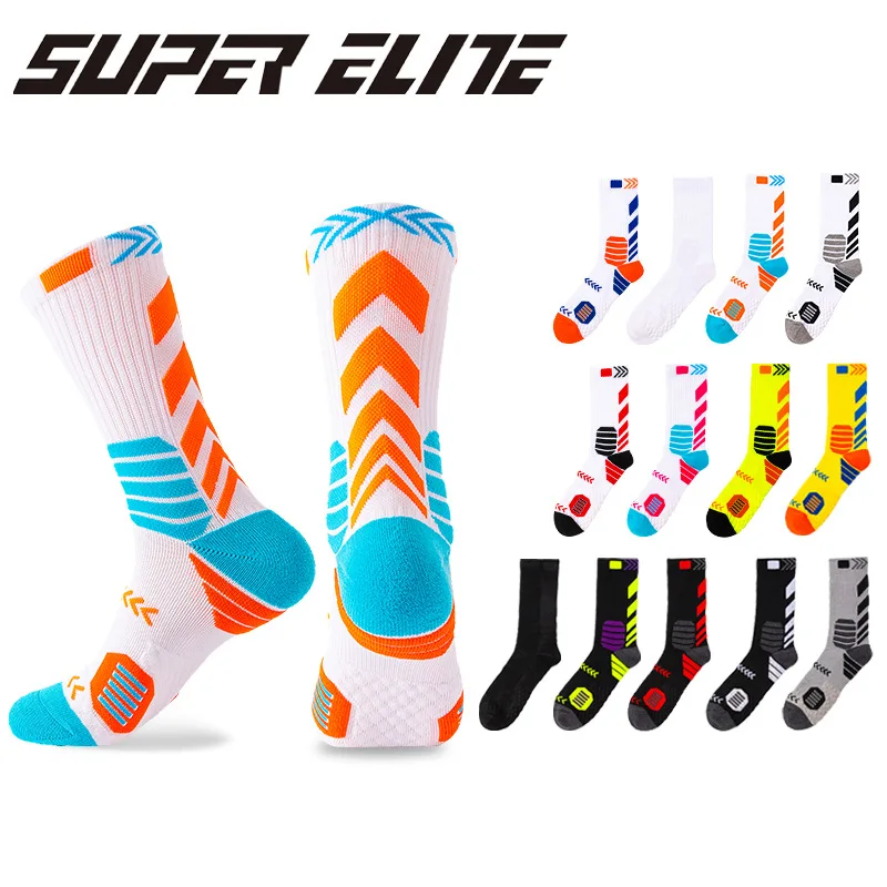 1 Pair Sports Socks Patchwork Basketball Socks For Men,Professional Sports Towel Bottom Sweat Absorption&Breathability