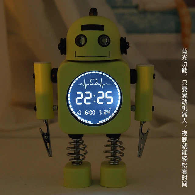 Réveil robot en métal à affichage numérique muet, lumineux, intelligent,  garçons et filles, chambre d'enfant