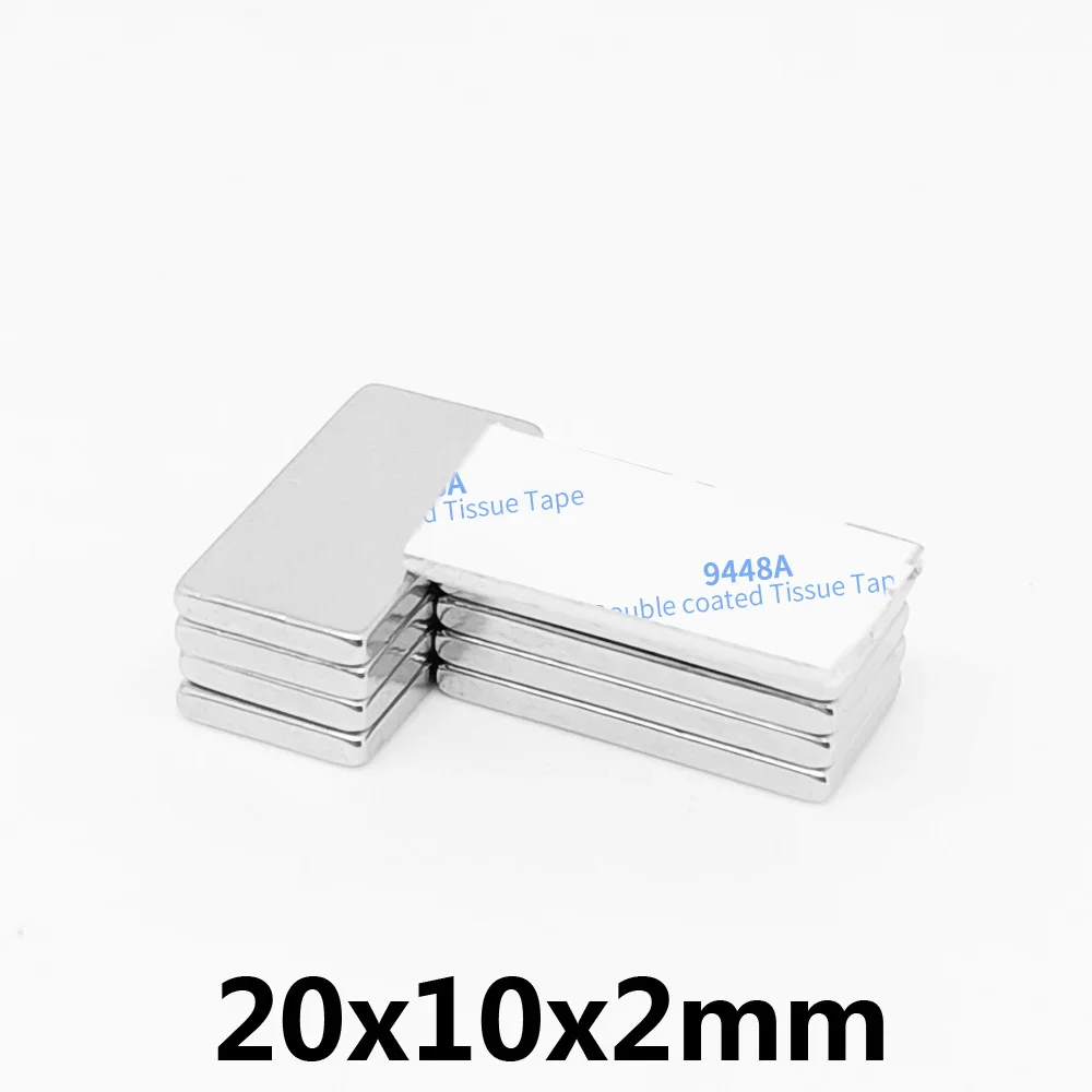 3M 양면 접착 테이프 포함 블록 검색 자석, 강력한 네오디뮴 자석, 20x10x2mm, 5, 10, 20, 50, 100, 150 개