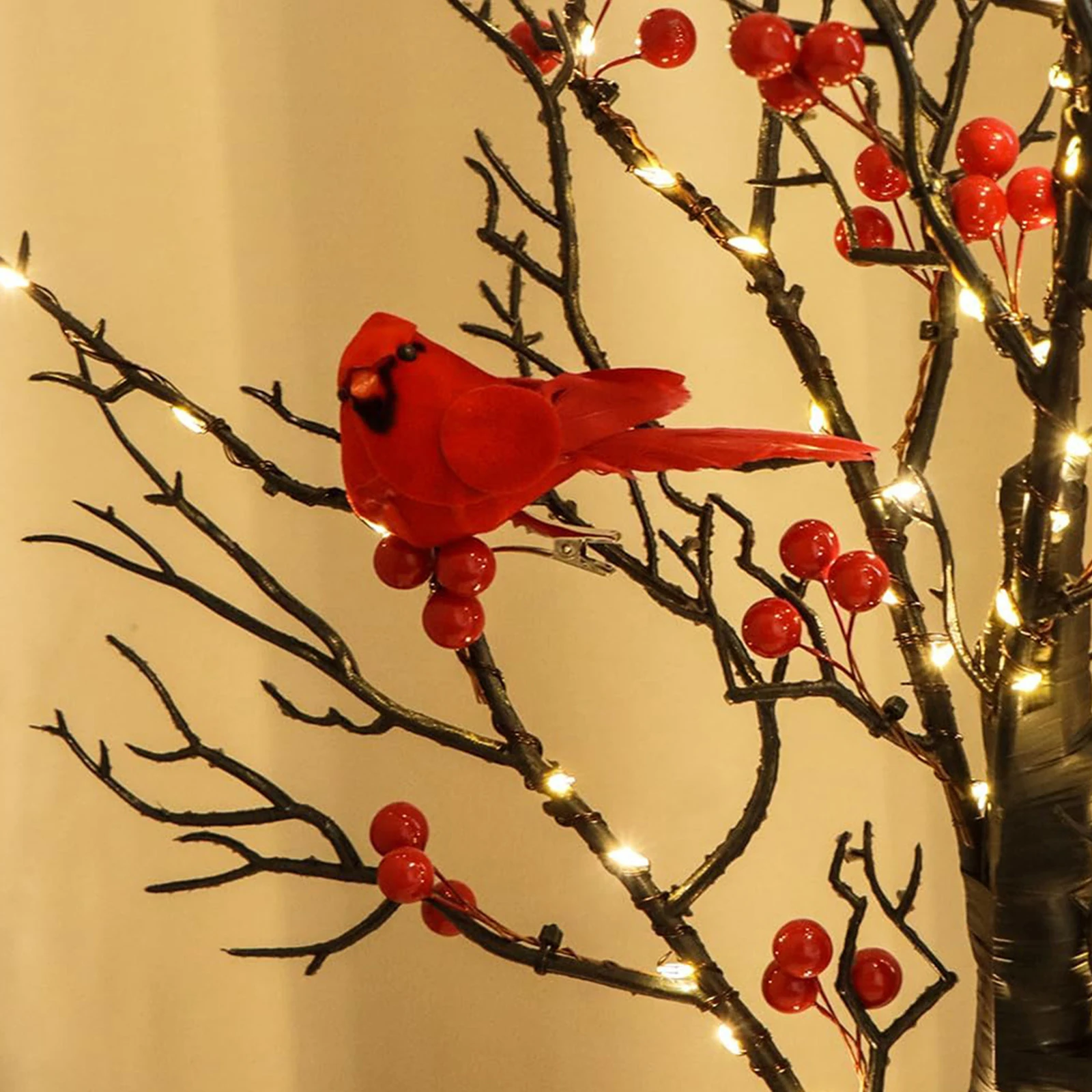 Vintage Glowing Tree with Cardinals with Red Berry LED Tree Light LED Christmas Red Berry Tree Light for Halloween Christmas