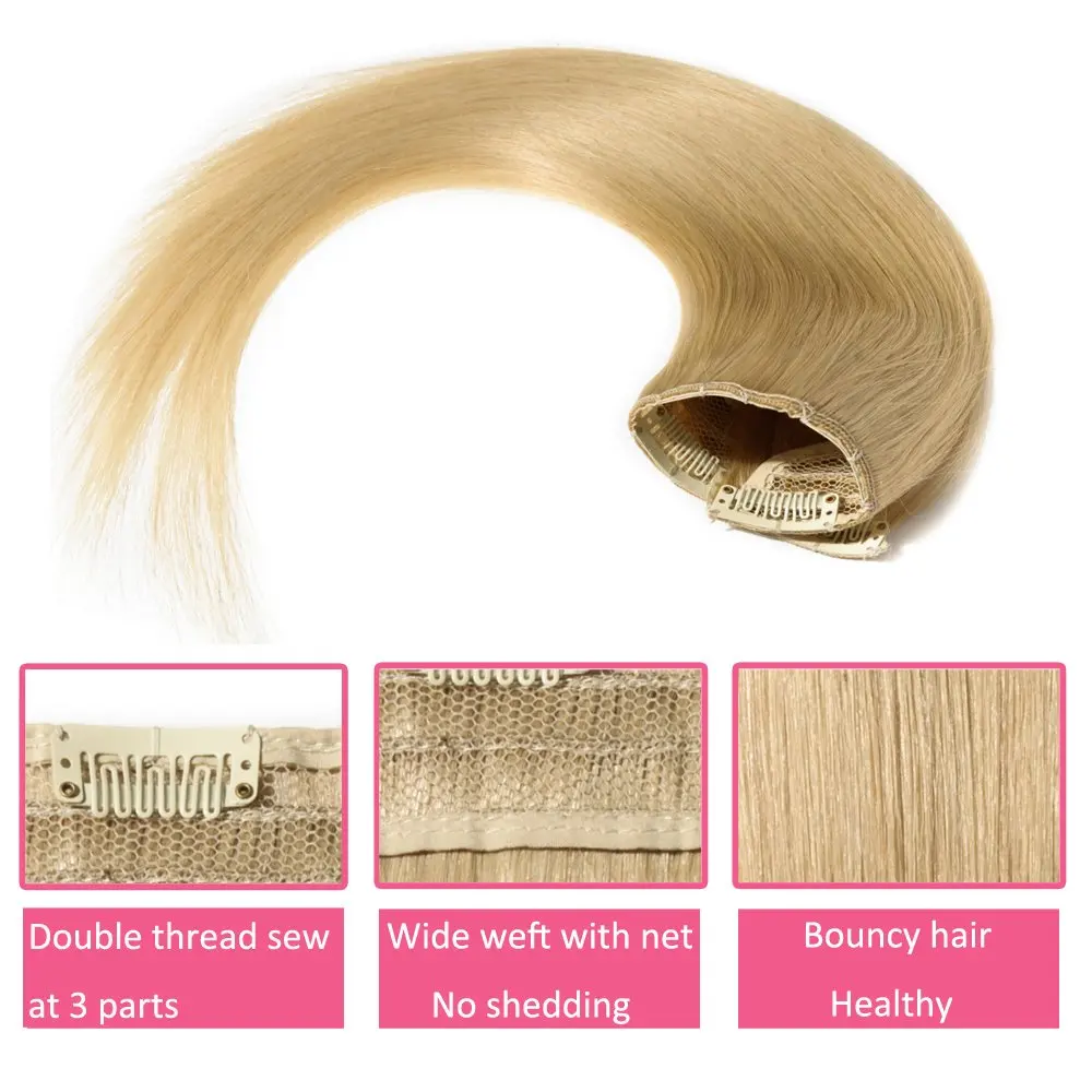 Clip in Extensions 100% Remy Human Hair One-piece 5 Clips Long Straight Hair Extensions Wide Weft Soft Silky #613 Bleach Blonde