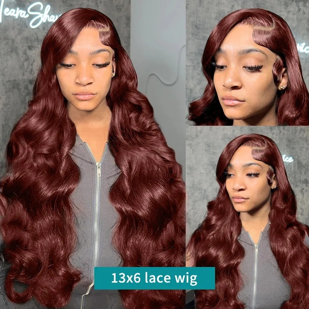 Melodie 220% HD 13x6 Reddish Brown 30 40 Inches Body Water Wave Human Hair Wigs 13x4 Lace Frontal Red Color Lace Front Remy Wig