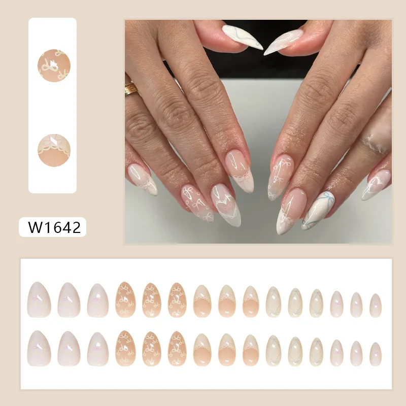24pcs Simple Press on Nails Love Lace Bow Medium Long Woman False Nails for Women Almond Nails To Stick on Aesthetic Nail Tips 9 S4cdda1be6ea74085b36be64f347d1d2do
