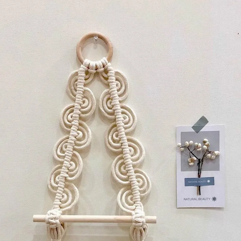 

Tissue Holder Macrame Wall Hanging Boho Decor Apartment Dorm Room Decoration Chic Bohemian Home Geometric Plant Wooden Shelf