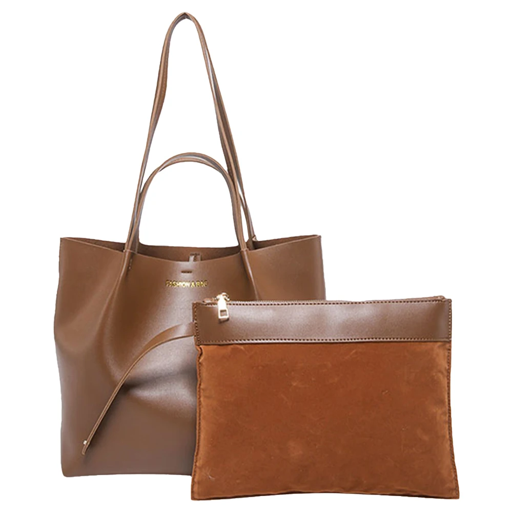 Women PU Shoulder Bag Fashion Carrying Bag Large Capacity Stylish Single Shoulder Bag with Pouch Chic Hobo Bag Simple Work Bag