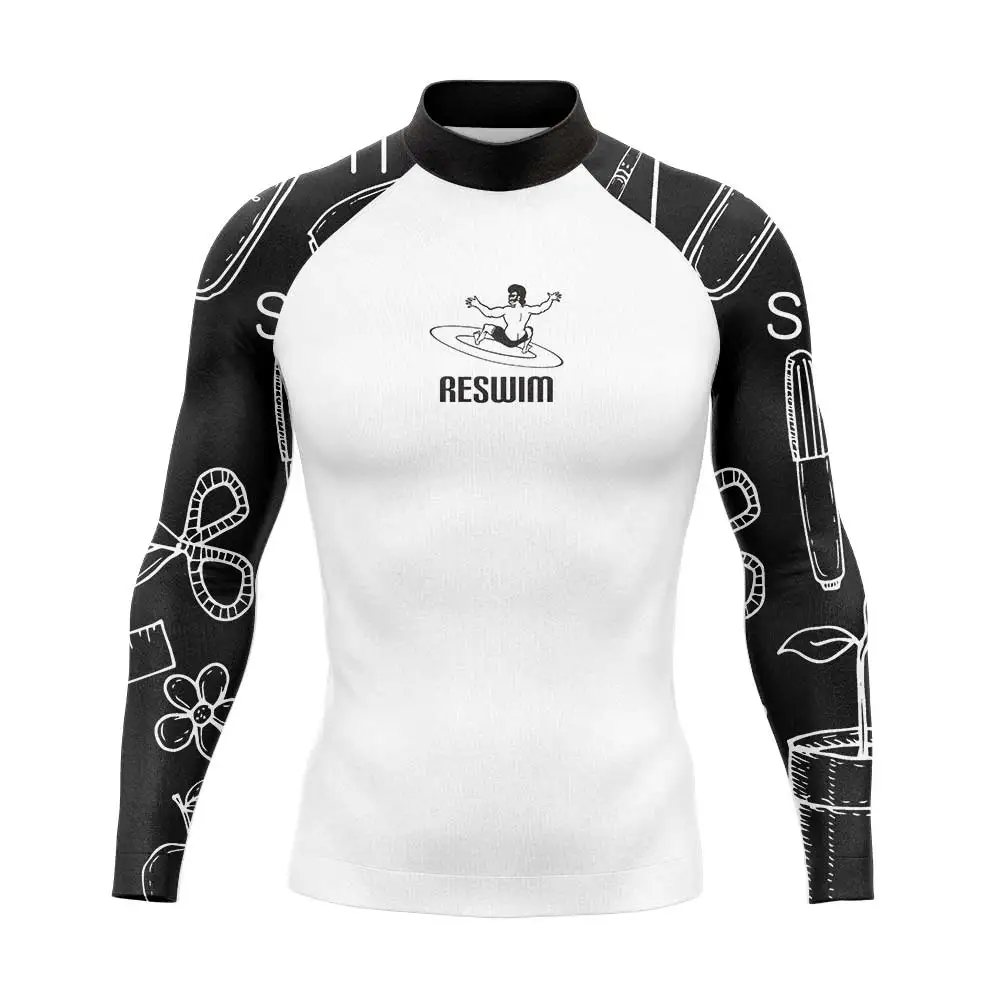 Men's Long Sleeve Surf T-Shirt Rash Guards Swimsuit Beach UV Protection Swimwear Quick Dry Swim Surfing Diving Tight GYM Shirt