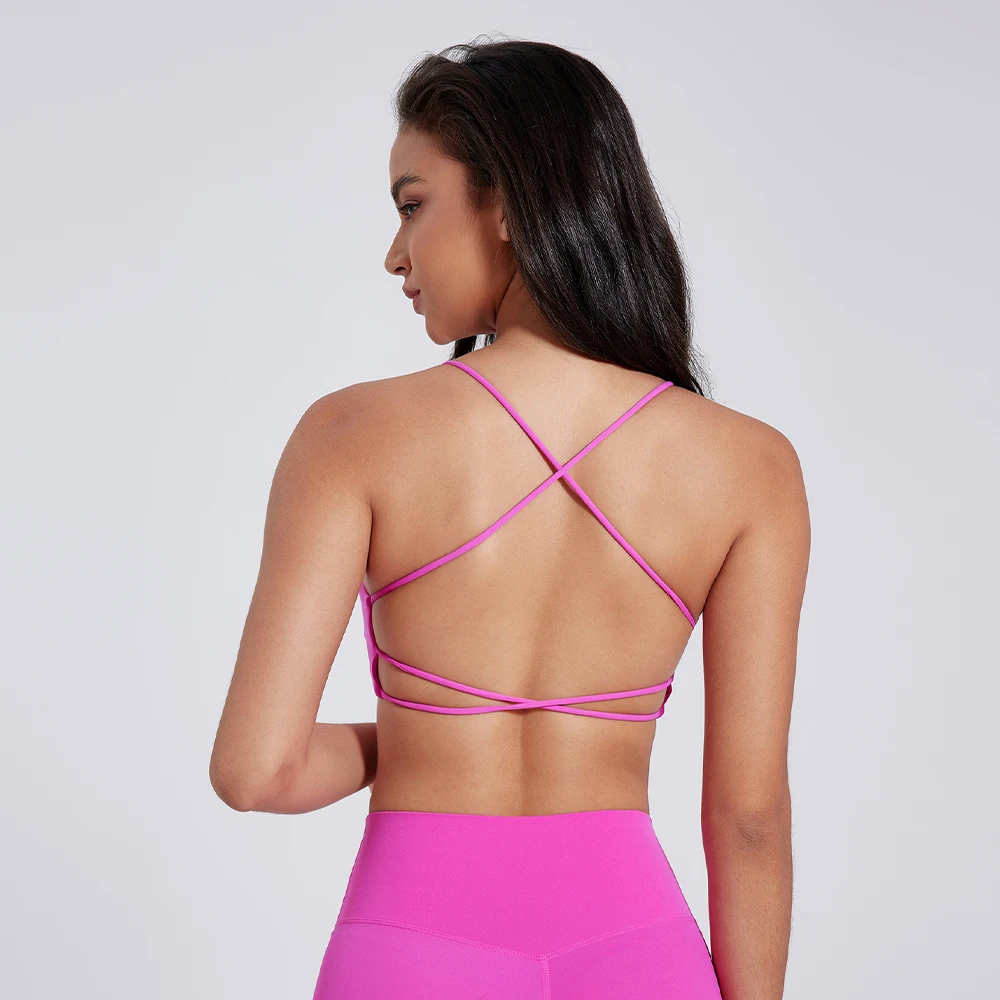 Sports Bra Solid Color Sexy Soft Women Fitness Sports Bra Top Gym Yoga underwear cross Back Cutout Athletic Tight Workout With Chest Pad