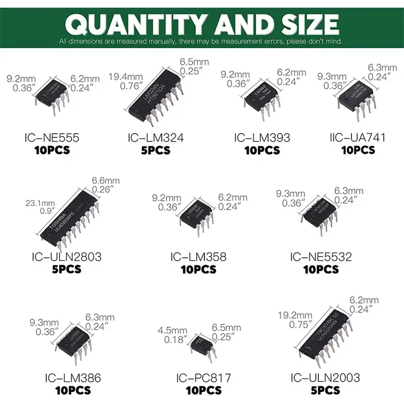 85PCS 10 Types NE555 LM324 LM393 UA741 ULN2803 LM358 LM386 NE5532 ULN2003 PC817 Integrated Circuit DIP IC Combination Chip Kit image 2