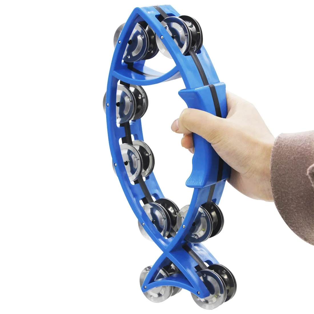Orff Tambourine Hand Held Bell Drum Rattles Fish-Shape Tambourine Percussion with Double Metal Jingle Childrenis Gifts for Party