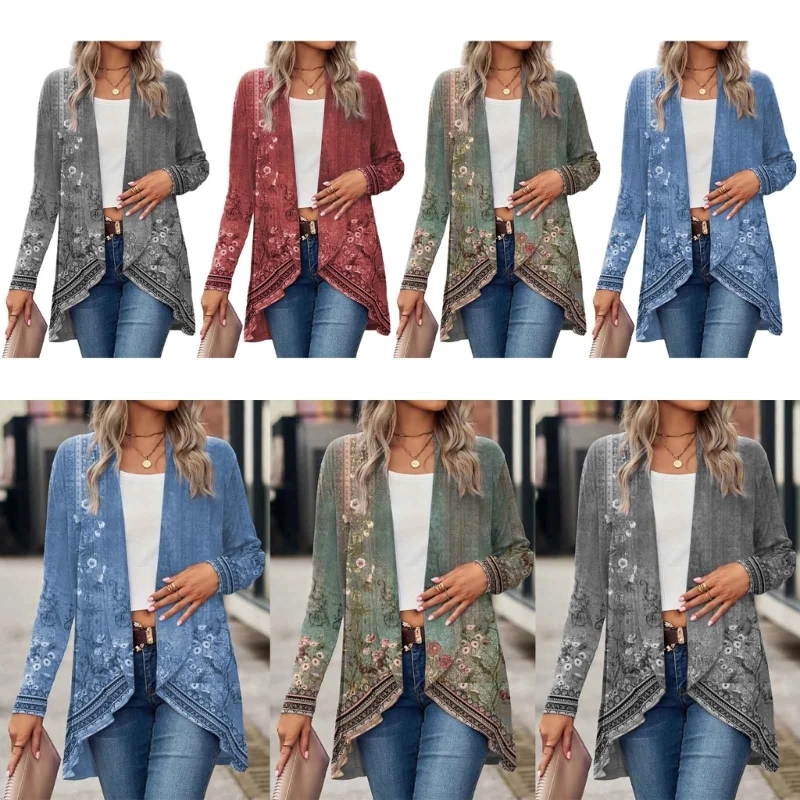 Womens Open Front Floral Print Cardigans Summer Lightweight Long Sleeve Cardigans Womens Thin Coat Dropship