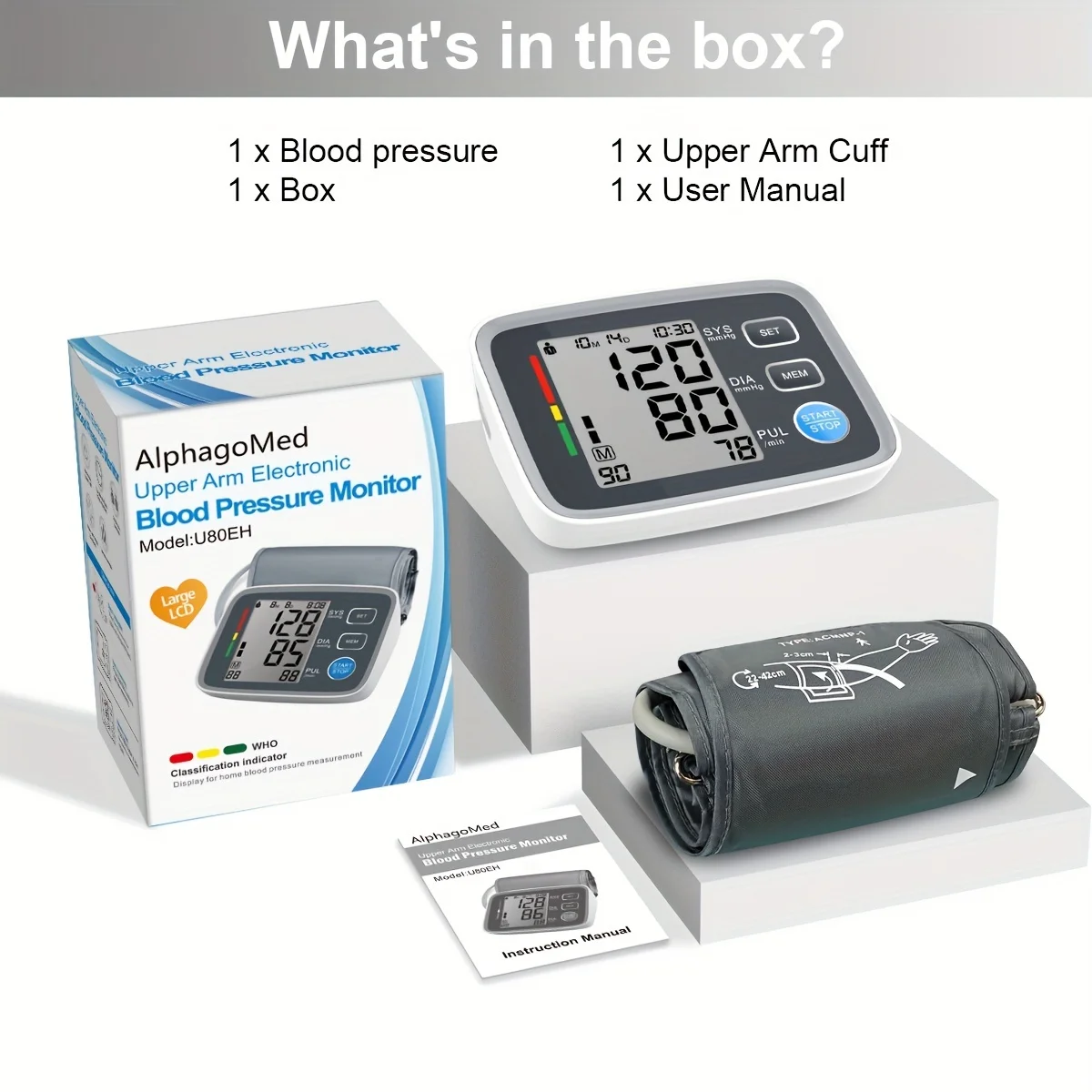 Automatic Upper Arm Blood Pressure Monitor with Adjustable Cuff Easy to Use Digital BP Machine for Home Use