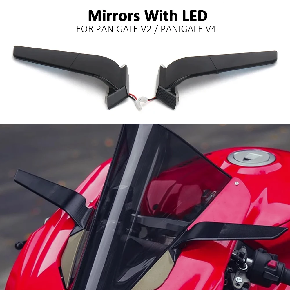 

For Ducati PANIGALE V2 2020-2023 Panigale V4 2019-2022 Motorcycle Rearview Mirrors With LED Light Turn Signal Side Mirrors Black