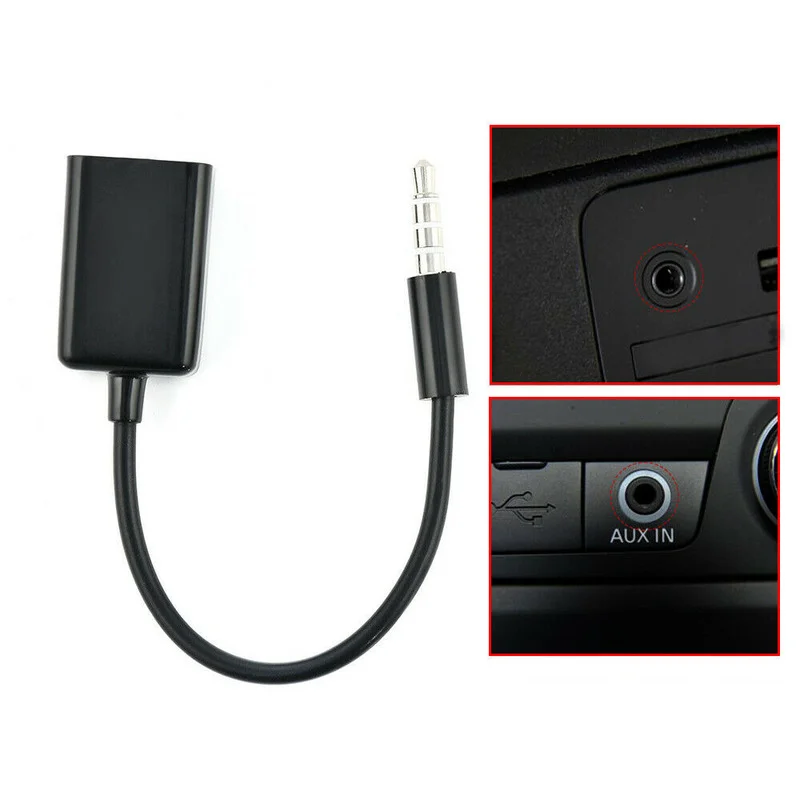 3.5mm Black Male Audio AUX Plug Jack To USB 2.0 Female Converter Adapter Cable Vehicle Navigation MP3 Universal Car Accessories
