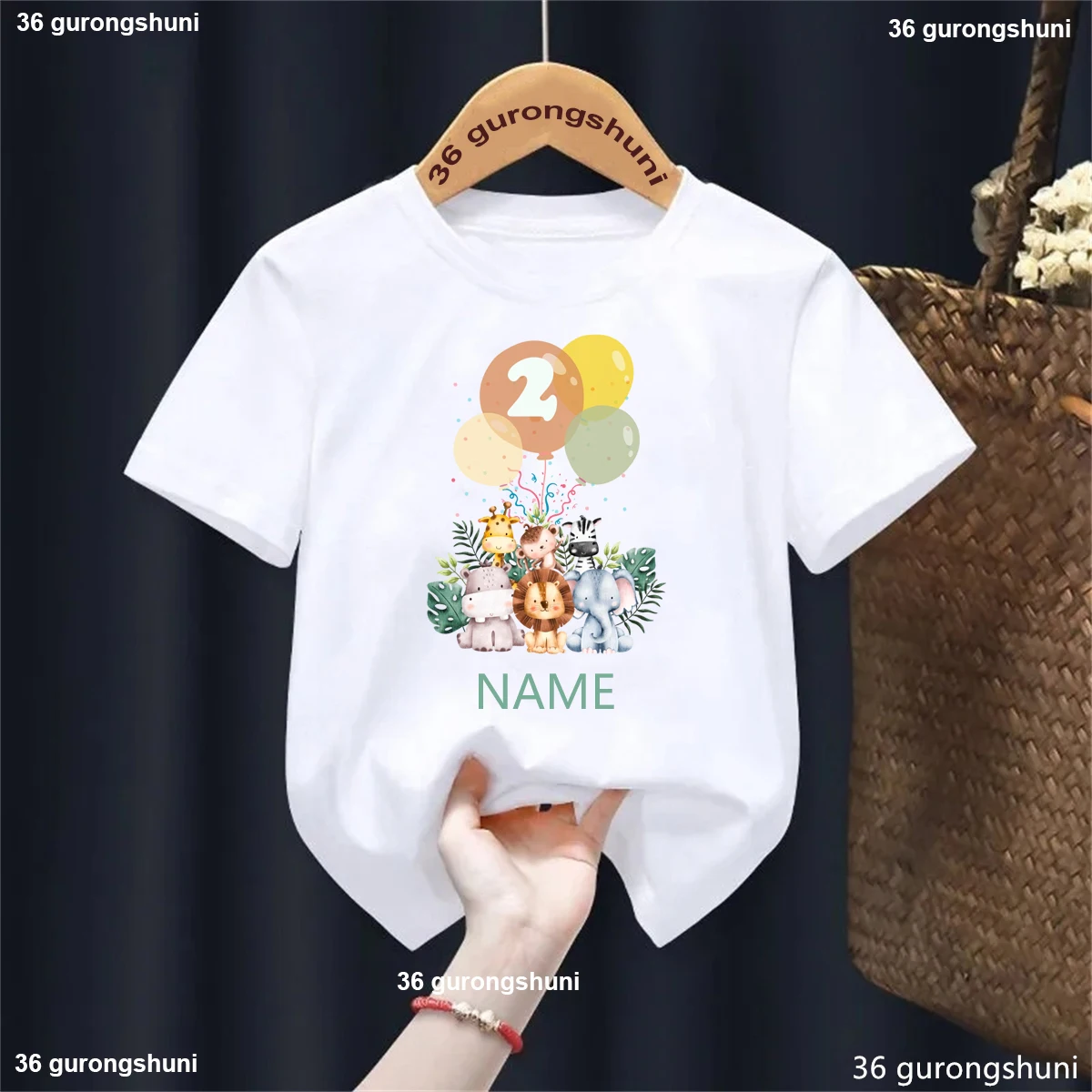 새로운 사파리 동물 프린트 티셔츠 소녀 생일 파티 티셔츠 소년/소녀 1-4세 생일 티셔츠 테마 의상 어린이 상의