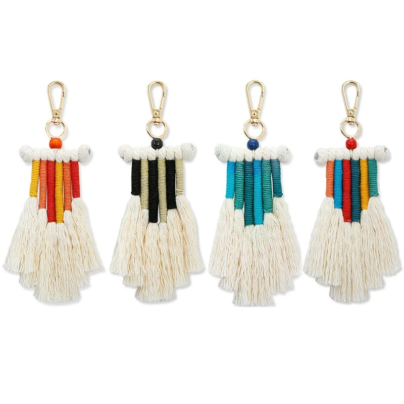 Promotion! 4 Pieces Women Girls Weaving Rainbow Tassel Keychain Bag Keyring Holder Wallet Purse Pendant Decorations | Дом и сад
