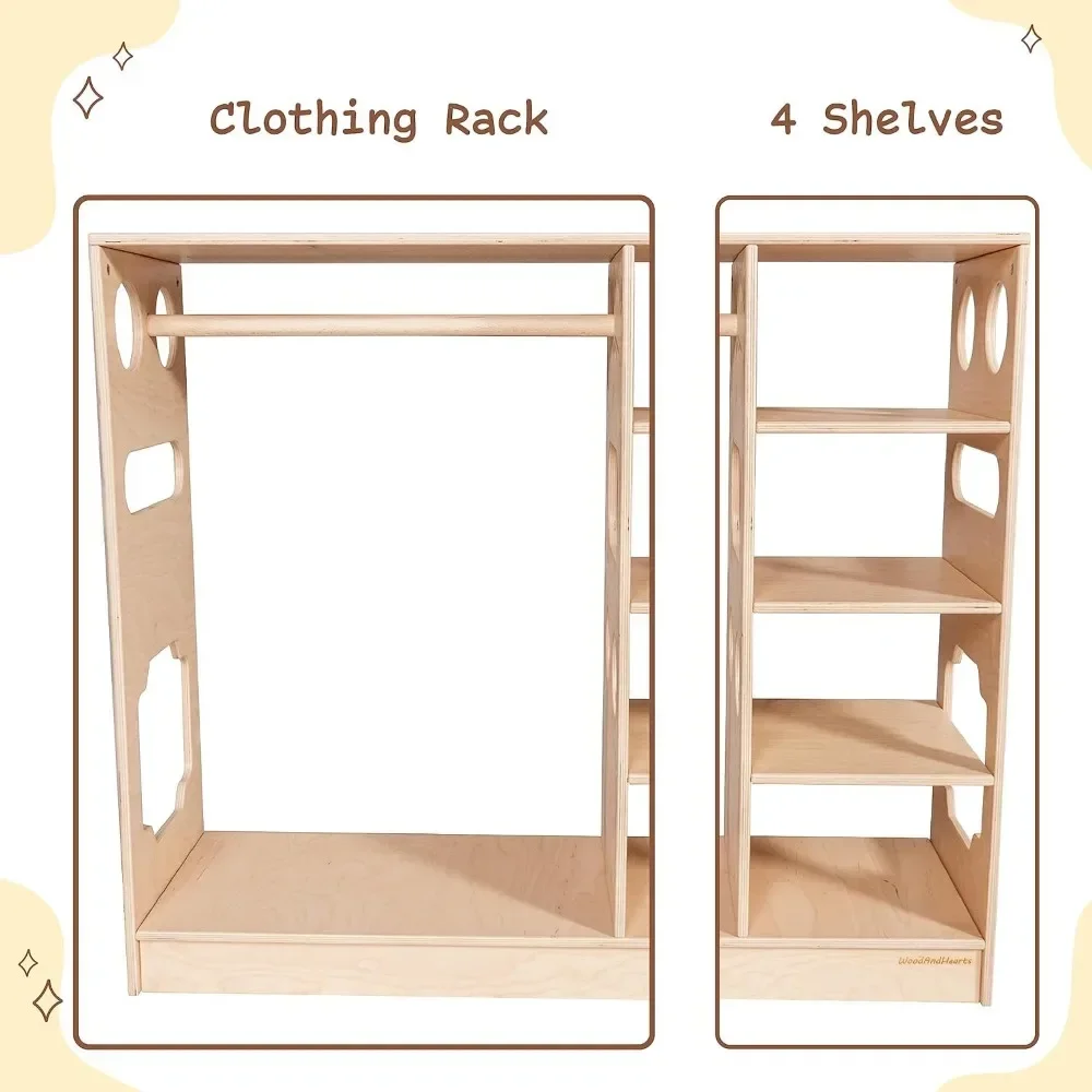 Children's Wardrobe, Children's Open Wooden Storage Room - Montessori Wardrobe - Wooden, Can Hold Ornaments, Children's Wardrobe 4