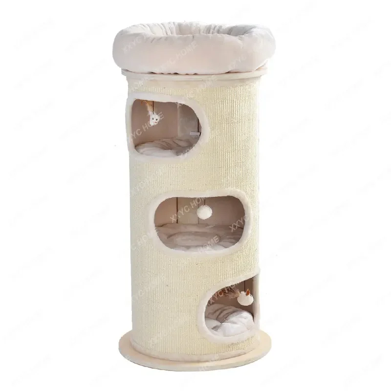 Large Solid Wood Sisal Barrel Climbing Frame Cat Nest Scratch Board Sisal Barrel Grinding Claw German Toy