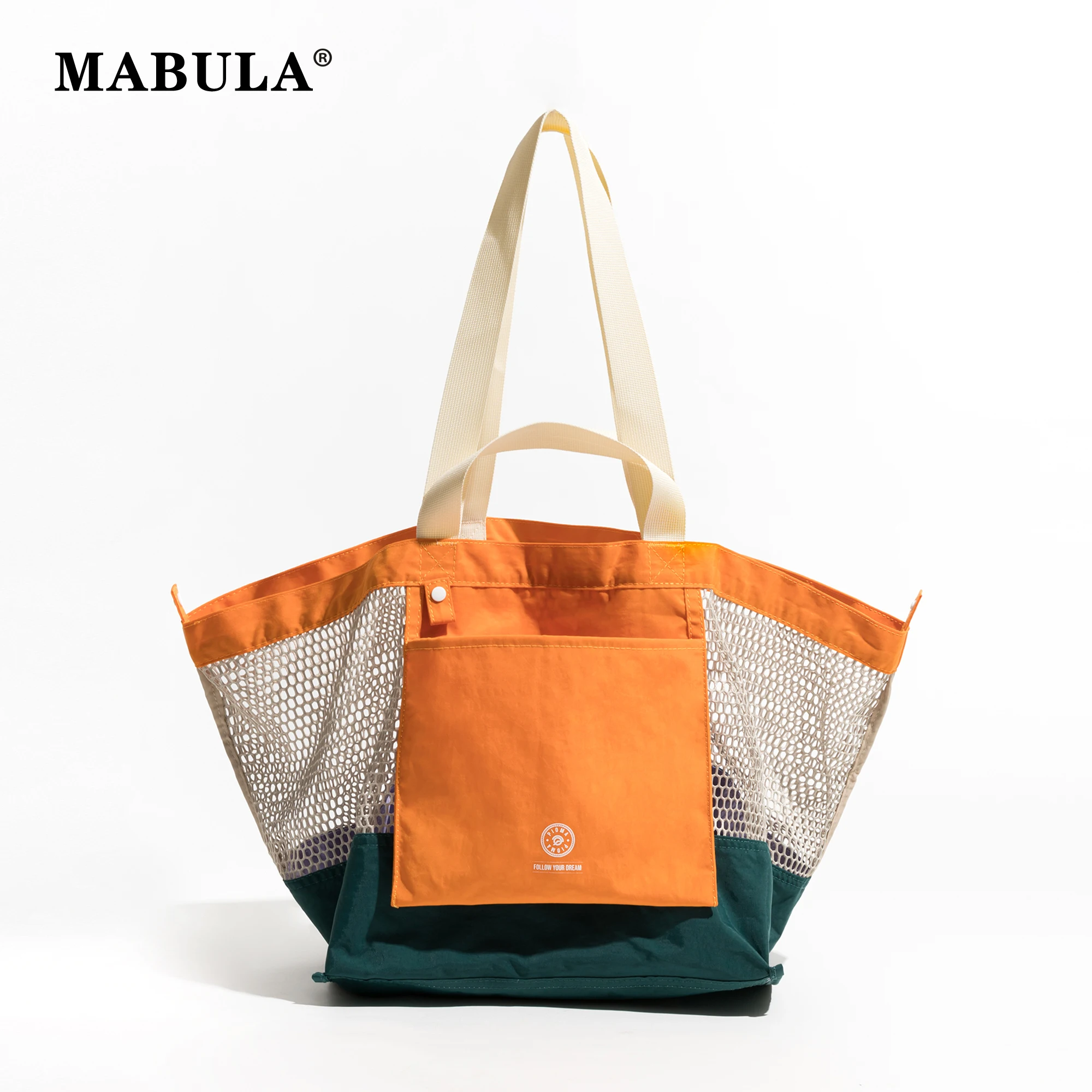 

MABULA Colorful Mesh Fishing Net Foldable Shopper Tote Bag Reusable Grocery Shoulder Travel Purse Ultralight Nylon Women Handbag