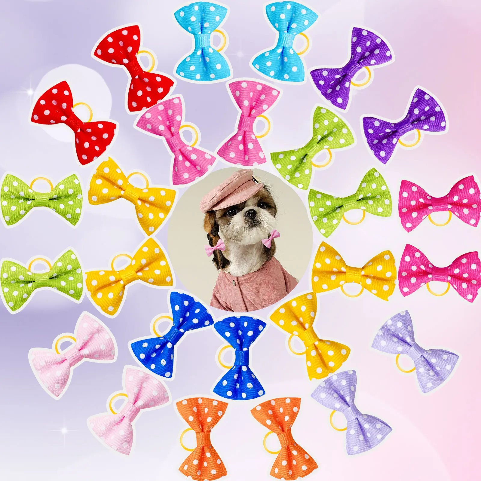 

100/200ps Polka Dots Dog Bows Rubber Bands Dog Hair Accessories Samll Dog Cat Hair Bows Cute Pet Dog Grooming Products for Dogs