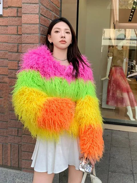 Colourful Block Faux Fur Jacket 1