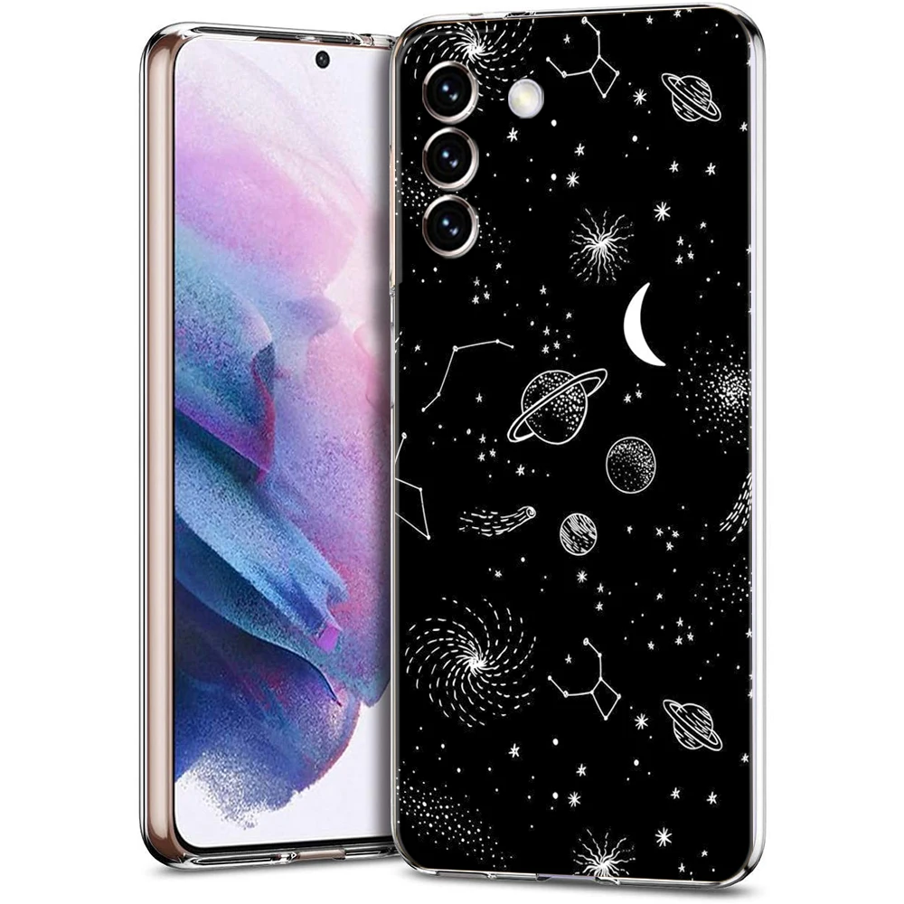 Celestial Galaxy Design Phone Case - Black & White Sun, Moon, Stars, and Planets