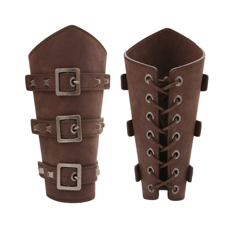 Cosplay Props Vintage PU Wide Bracers Tie Arm Cuffs Adjustable Width Medieval Wristband Adult Cycling Wristband
