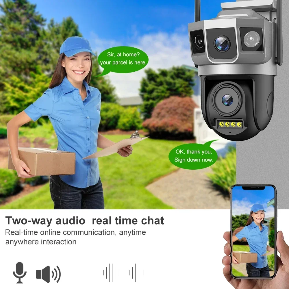 PEGATAH WIFI IP Camera CCTV 4MP Dual Lens Three Screen Auto Tracking Outdoor Video Security Surveillance PTZ Cameras V380 Pro