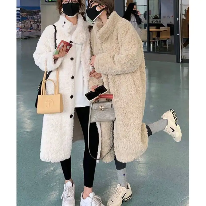 Faux Fur Coat Women Winter Fall 2022 Lambswool Long Jacket Loose Warm Thicken Female Casual Oversized Sheep Fur Jacket