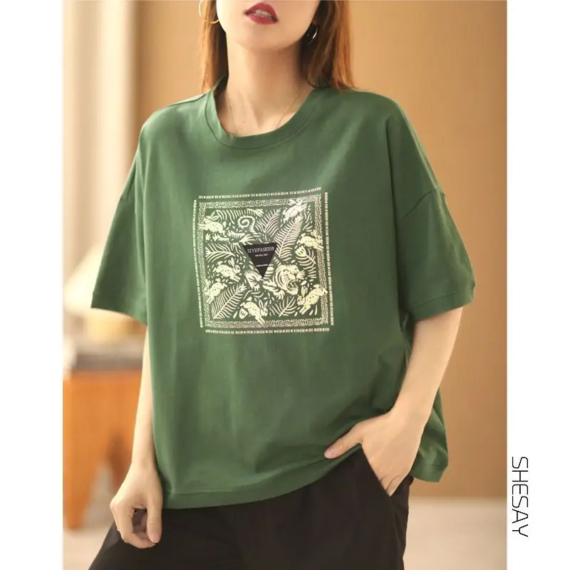 Fashion O-Neck Spliced Half Sleeve Printed Blouse Women Clothing 2023 Summer New Casual Pullovers Oversized Loose Commuter Shirt