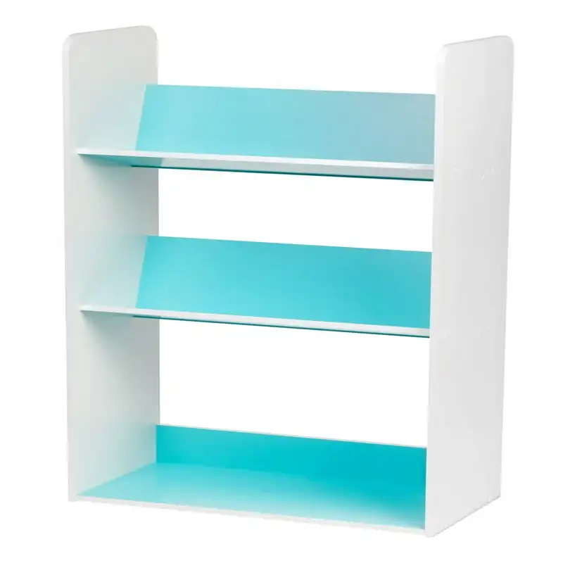 

3-Tier Tilted Shelf Book Rack, Blue and White Bogg bag charms Storage rack Cloth hanger Doll stands Under desk cable management