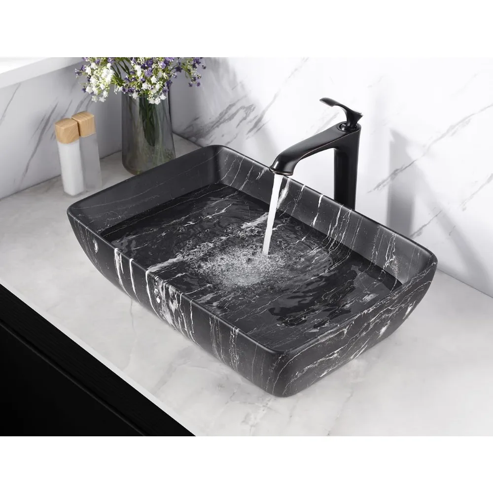 23 "x15.4" container sink rectangle - marble bathroom sink above countertop, ceramic washbasin, artistic basin 4