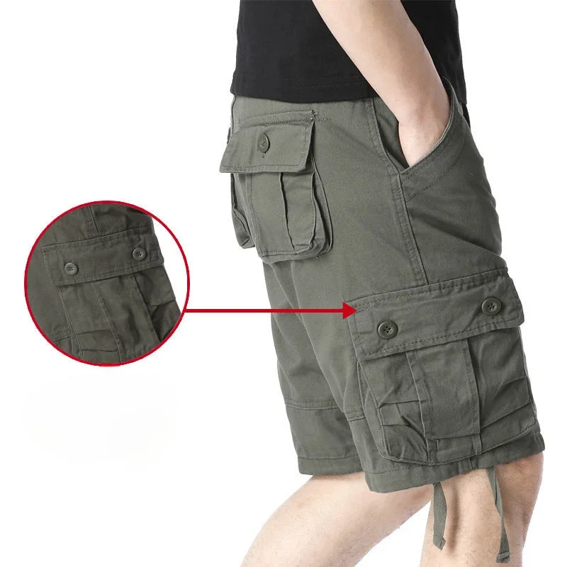 Pantalones cortos cargo para hombre, con botones por encima de la rodilla y bolsillos, pantalones cortos para hombre de gran tamaño, cómodos, holgados, estilo Harajuku, venta al por mayor