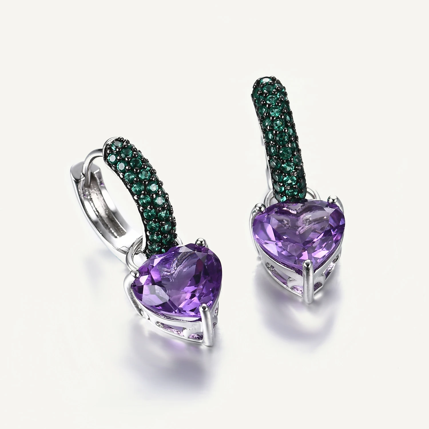 

GEM'S BALLET Design Heart Amethyst Bramble Gemstone Drop Earrings Set for Women Solid 925 Sterling Silver Luxury Kite Jewelry