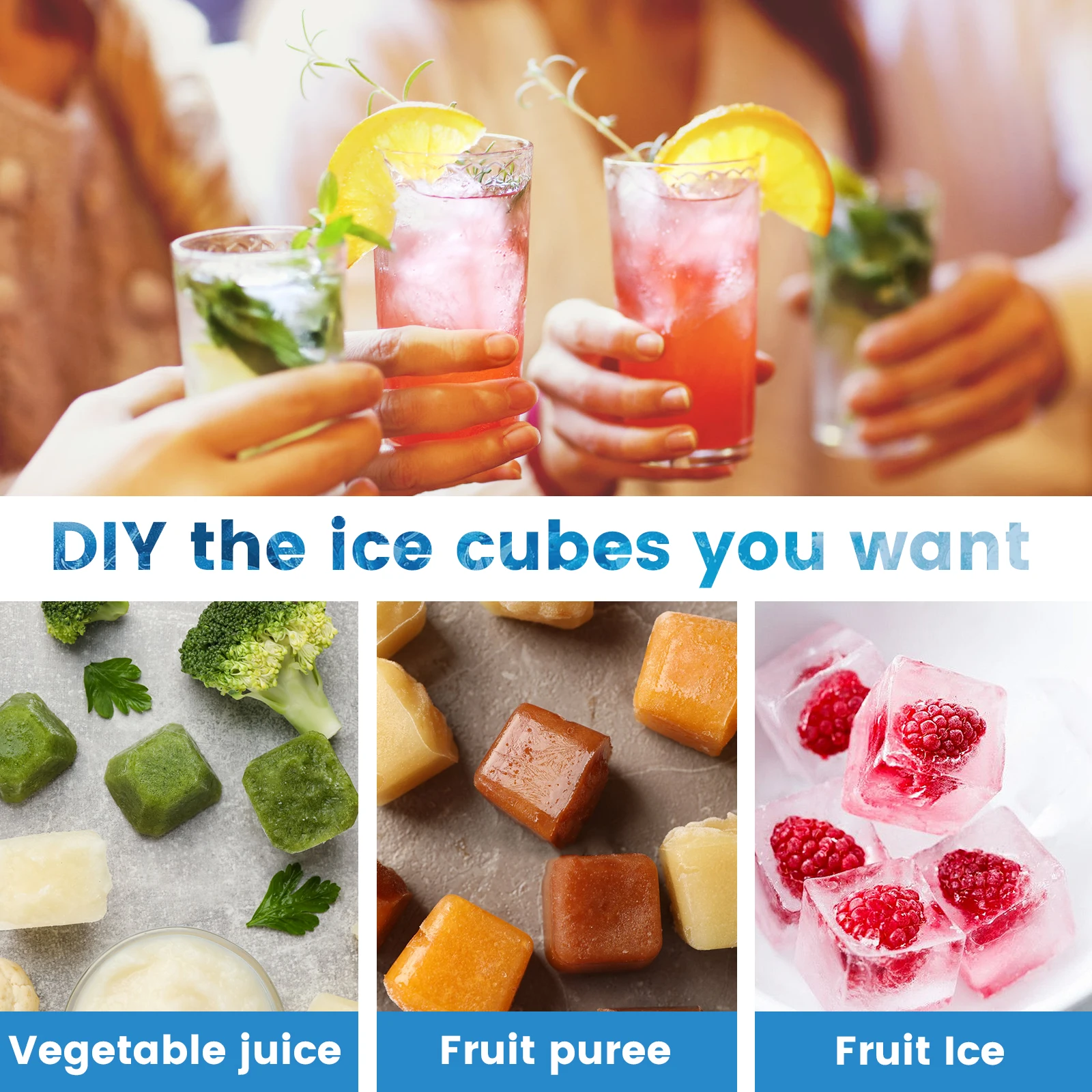 Ice Mold 4/1pcs Stainless Steel Ice Cube Tray Removable Ice Cube Maker with Handle Mold for Cocktail, Coffee Fruit Juice Drink