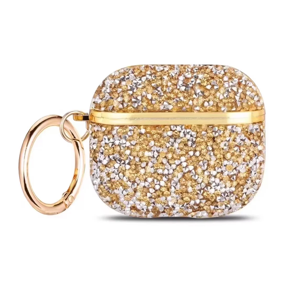 Deluxe Plated Sparkling Diamond Bluetooth Headphone Case with Keychain - Shockproof Earphone Cover