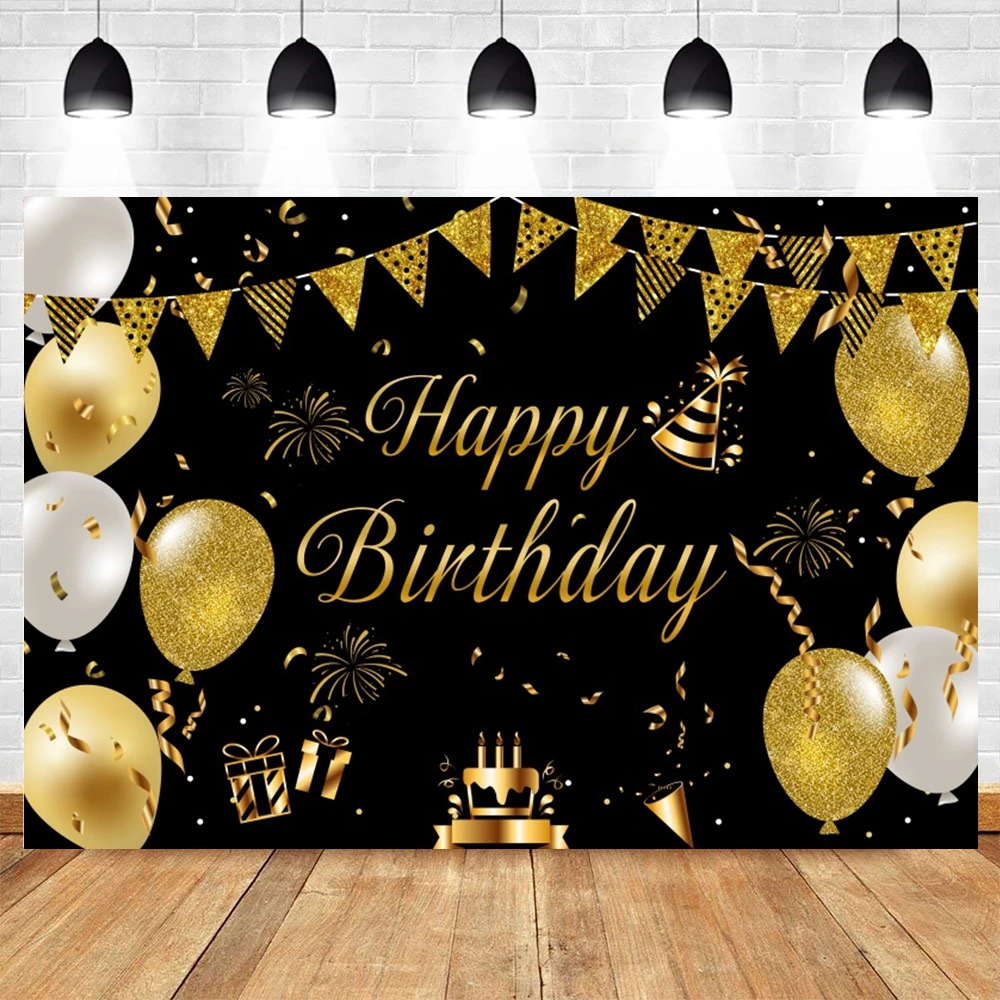 Photo Backdrop Happy Birthday For Women Men Boys Girls Gold Glitter Balloons Beer Wine Pink High Heels