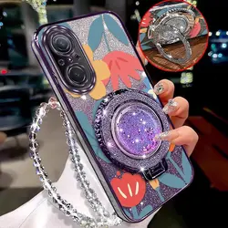 Lovely Flowers Plating Bracelet Holder Phone Case Cover for Huawei Nova 5 (Purple)