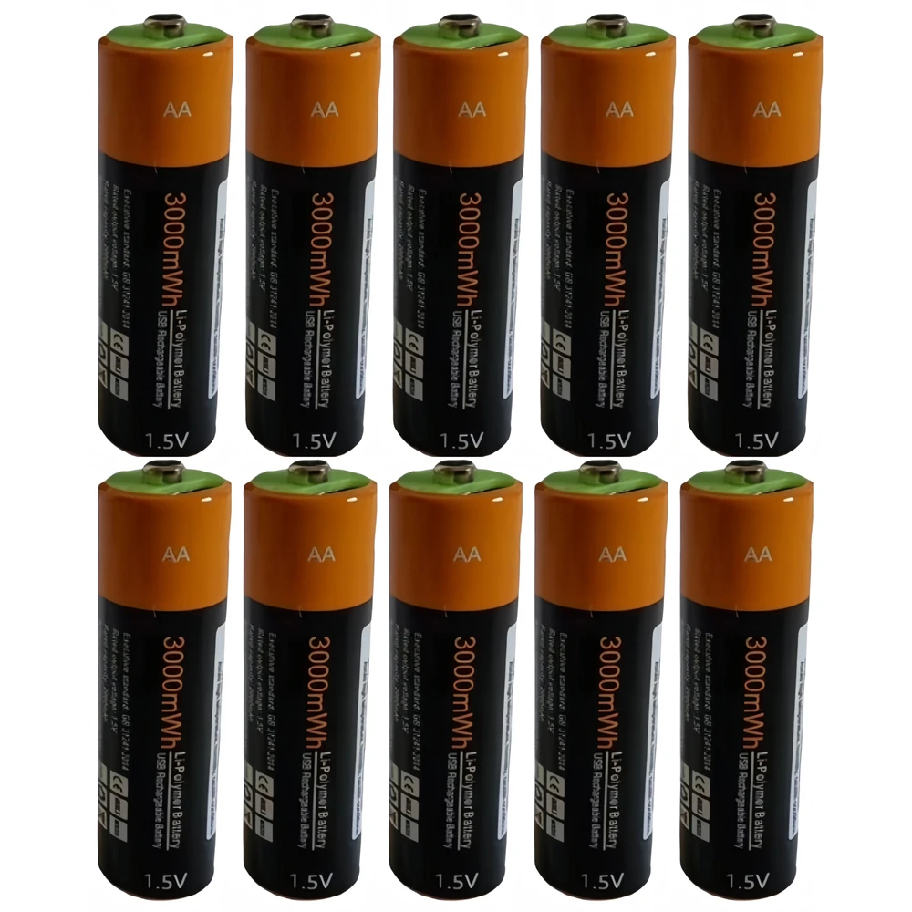 

10pcs/lot ZNTER 3000mWh 1.5V AA rechargeable battery USB rechargeable lithium polymer battery type-c interface fast charging