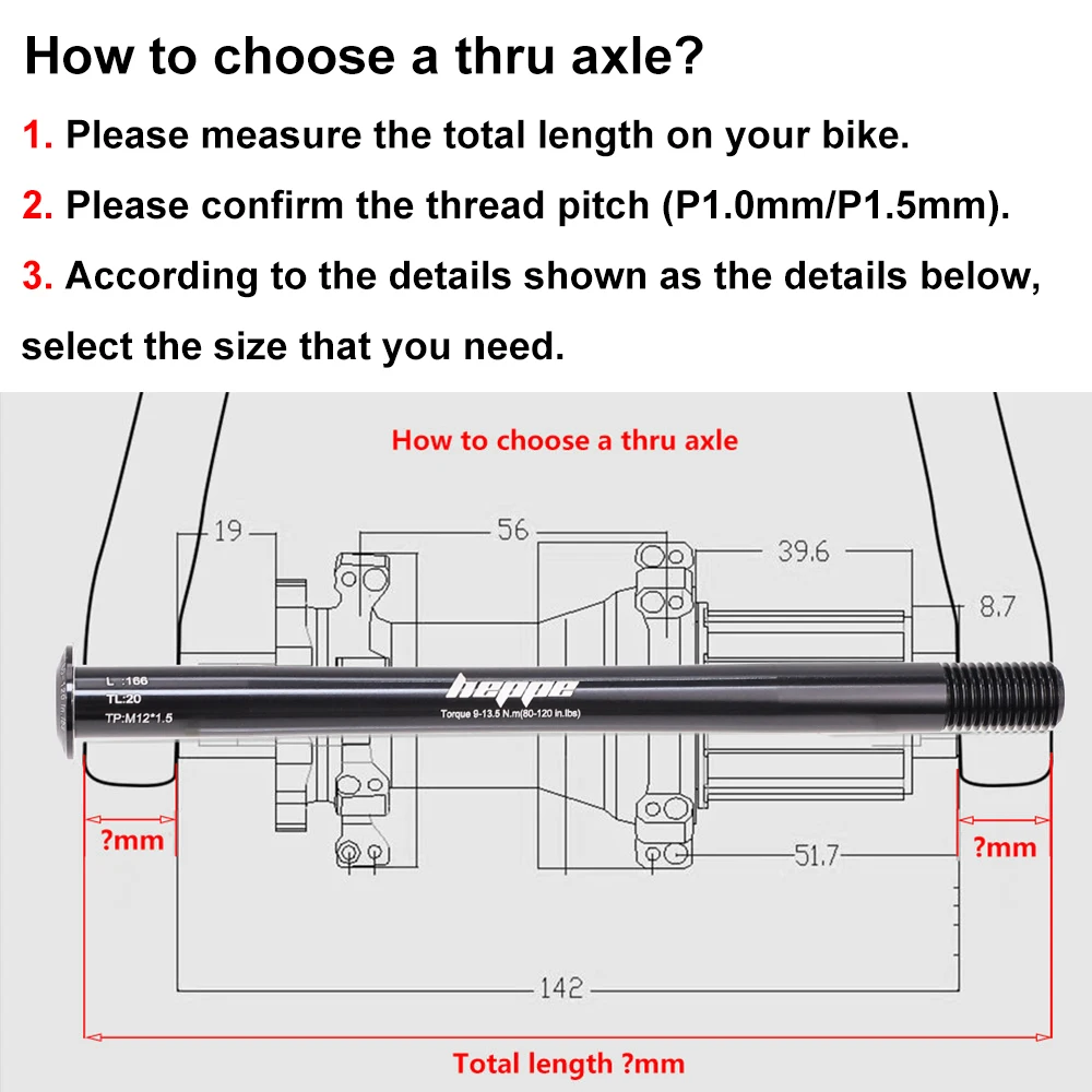 Bike Thru Axle HEPPE MTB Road Front Fork Shaft Skewers Rear Hub 12x142/148 12x100/110 Barrel M12xP1.0/1.5