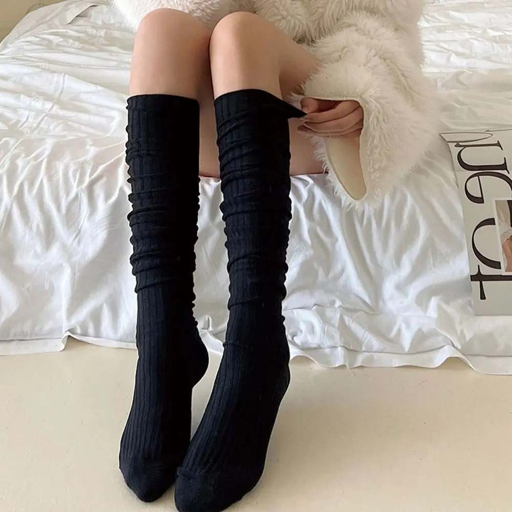 Y2K Pure Cotton Knee-high Socks Solid Color Keep Warm Long Tight Socks Calf Socks Fall Winter