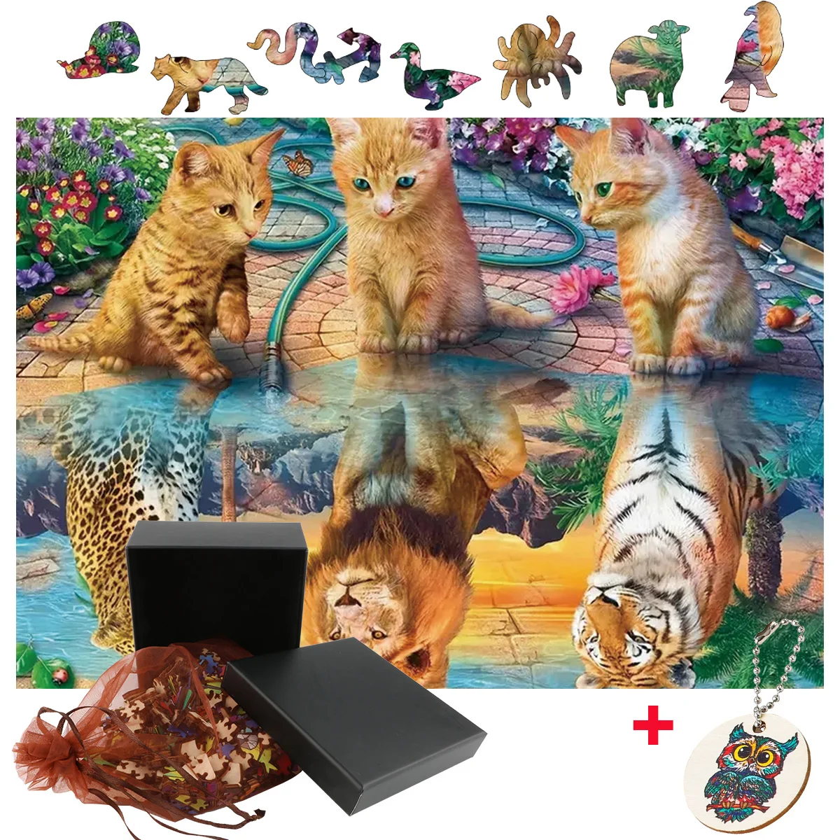 

Elegant Special Gifts Cute Kitten Wooden Jigsaw Puzzle Brightly Colored Parent-Child Educational DIY Wood Crafts For Adul