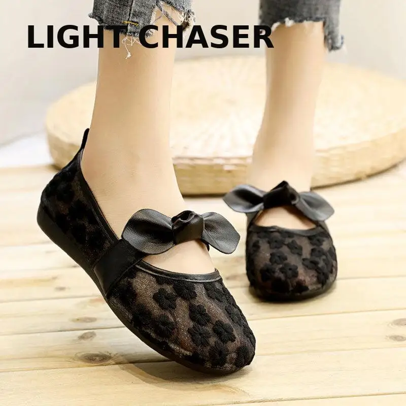 Summer Women's Shoes Women Pumps Pointed Toe Shallow Flat Shoes Breathable Mesh Loafers Soft Bottom Ballet Shoes Single Shoes