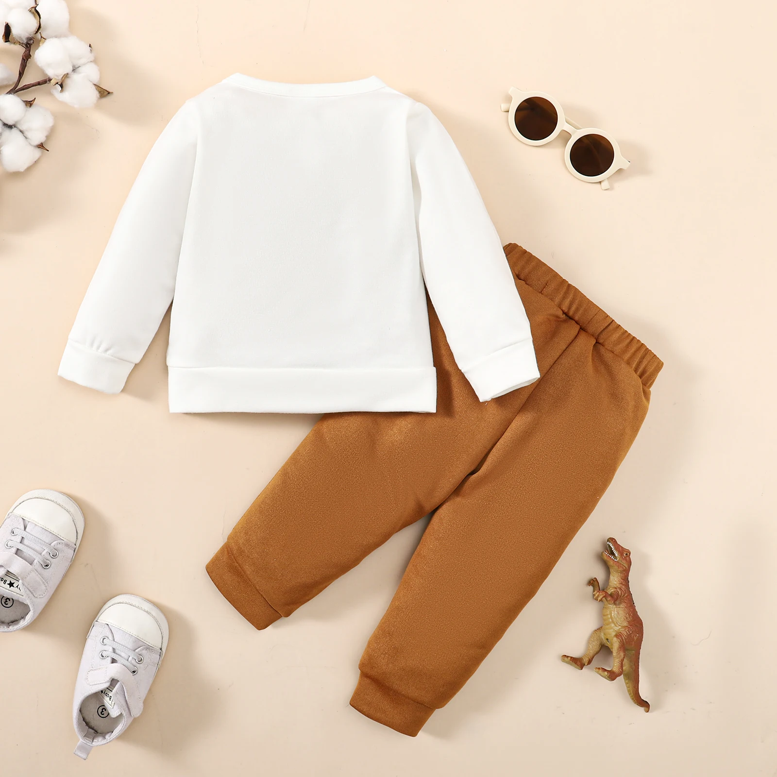 Survêtement Enfant Avec Imprimé Dinosaure - Pull à Capuche Et Pantalon En Polaire Douce - Tenue Sport, Loisirs, Hiver