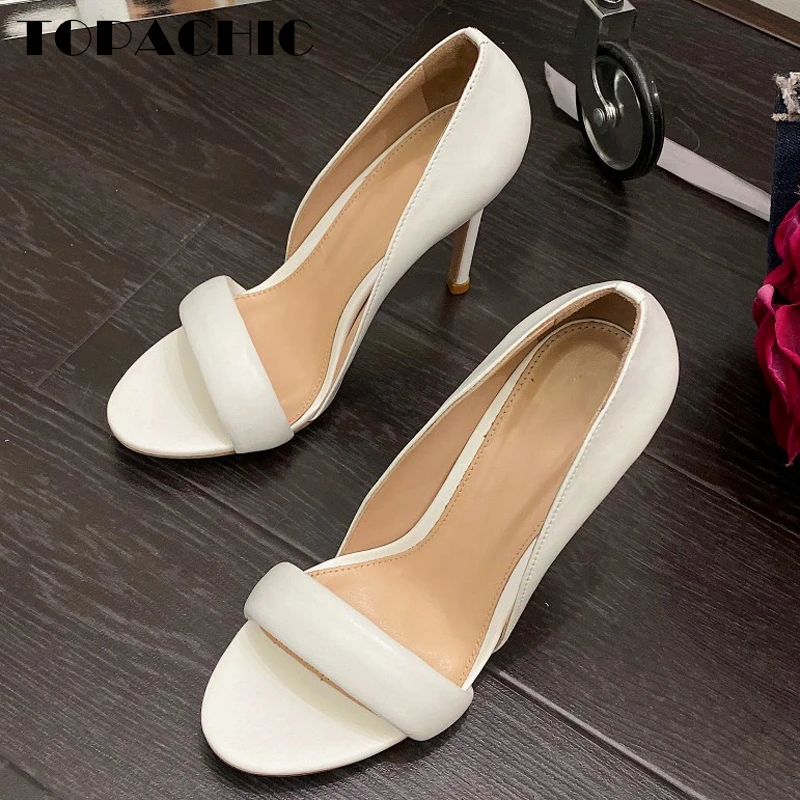 

1.13 TOPACHIC Women's 2024 New Sheepskin Genuine Leather Stiletto Sandals Office Casual High Heels 10.5CM