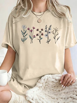 All Kinds Of Beautiful Flowers Printed T-Shirt Women Cotton Loose T Shirts All-Match Summer Clothing Comfortable Y2K Streetwear 1