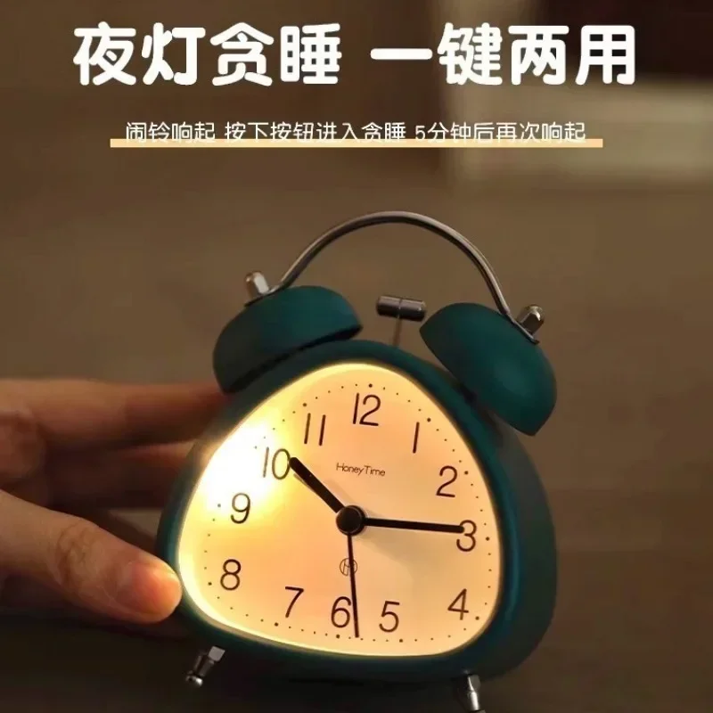 Retro Desk Clock Clock Retro Alarm Mechanical Double Bell Home Office Desktop Metal Alarm Clock Desk Table Analog Silent With Night Light